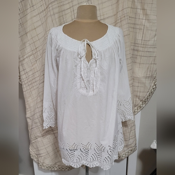 Bohemian White Tunic Flowy Comfortable L Ellos - Picture 1 of 2